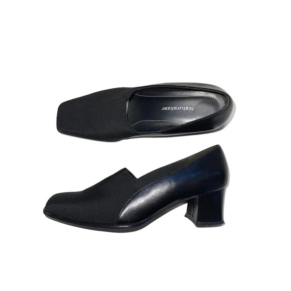 Naturalizer Black Square Toe Slip-on Contrast Leather Block Heels 7.5 Women’s - Picture 4 of 11